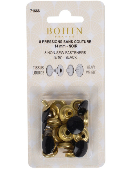 Box of 8 no-sew heavy fabric snaps 14 mm Bohin - Black