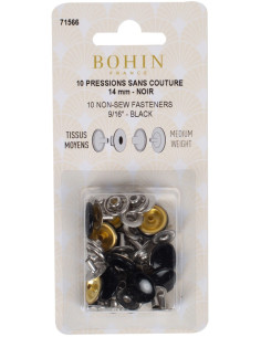 Box of 10 no-sew snaps for medium fabrics 14 mm Bohin - Black