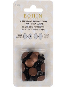 Box of 10 no-sew medium fabric snaps 14 mm Bohin - Copper