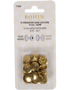 Box of 10 no-sew medium fabric snaps 14 mm Bohin - Gold
