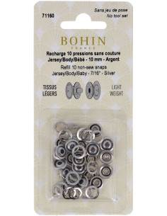 Box of 10 Bohin sew-free jersey snap fasteners with prongs, 10 mm - Silver