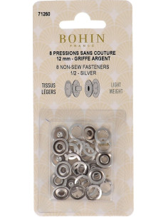 Box of 8 no-sew jersey snaps with 12 mm Bohin cap claws - Silver