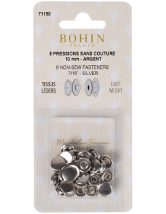 Box of 8 no-sew jersey snaps 10 mm Bohin - Silver