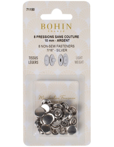 Box of 8 no-sew jersey snaps 10 mm Bohin - Silver