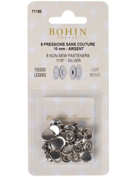 Box of 8 no-sew jersey snaps 10 mm Bohin - Silver