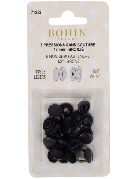 Box of 8 no-sew jersey snaps 12 mm Bohin - Bronze