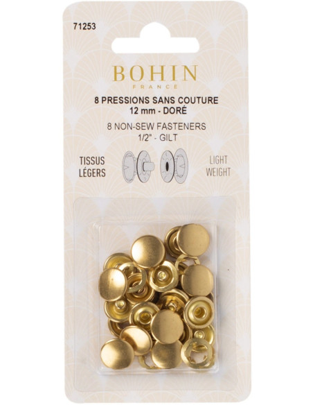 Box of 8 no-sew jersey snaps 12 mm Bohin - Gold