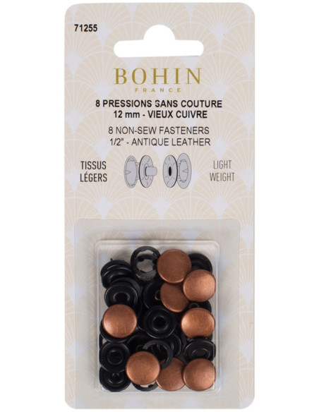 Box of 8 no-sew jersey snaps 12 mm Bohin - Copper
