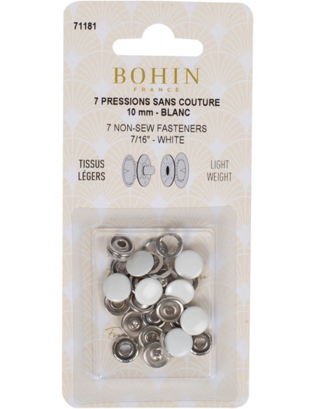 Box of 7 seamless jersey snaps 10 mm Bohin - White