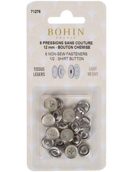 Box of 6 seamless jersey snaps 12 mm Bohin - Pearl