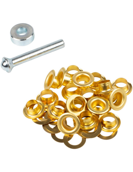 Box of 20 eyelets 8 mm with washers and Bohin setting tool - Gold