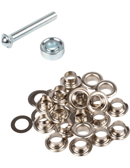 Box of 20 eyelets 8 mm with washers and Bohin setting tool - Silver