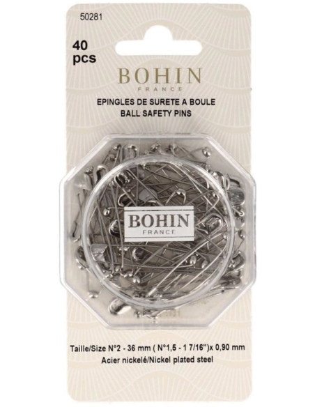 Box of 40 ball-head safety pins 36 mm Bohin