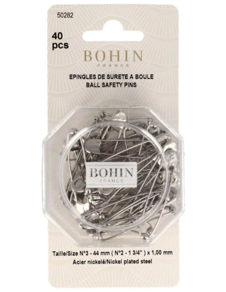 Box of 40 ball-head safety pins 44 mm Bohin