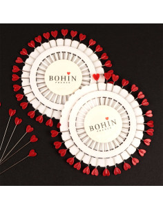 30 red heart-shaped plastic head pins disc by Bohin