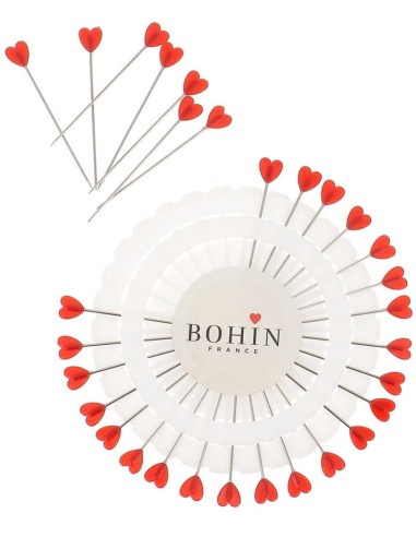 30 red heart-shaped plastic head pins disc by Bohin