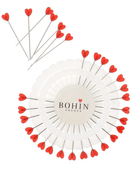 30 red heart-shaped plastic head pins disc by Bohin