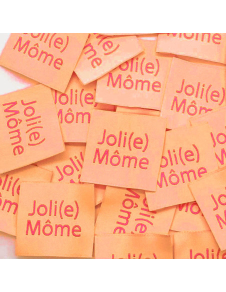 Set of 5 woven sew-on labels Joli(e) Môme peach