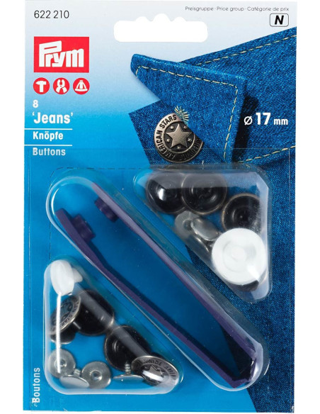 Box of 8 jean buttons 17mm