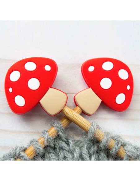 Stitch stoppers for knitting needles - Red and white mushroom