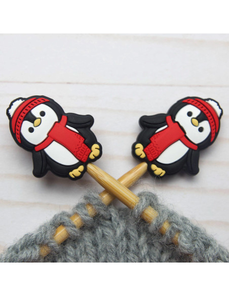 Stitch stoppers for knitting needles - Winter Penguin