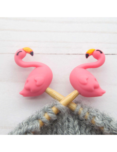 Stitch stoppers for knitting needles - Small pink flamingo