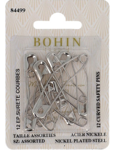 Assortment of 12 curved safety pins card by Bohin
