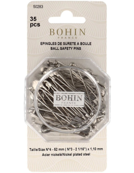 Box of 35 ball-head safety pins 52 mm Bohin