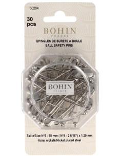 Box of 30 ball-head safety pins 58 mm Bohin
