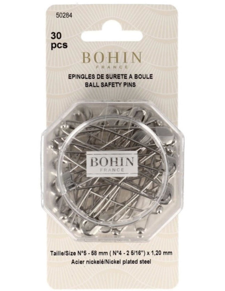 Box of 30 ball-head safety pins 58 mm Bohin