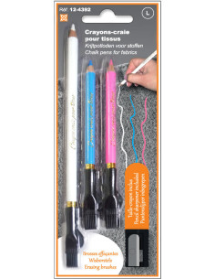 Set of 3 chalk pencils with eraser brush and sharpener