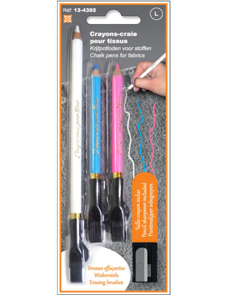 Set of 3 chalk pencils with eraser brush and sharpener