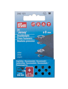 Pack of 20 8 mm silver jersey snap fasteners