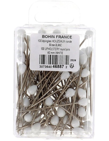 Box of 100 round white upholstery tacks Bohin