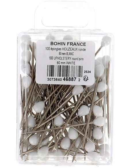 Box of 100 round white upholstery tacks Bohin