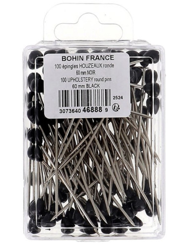 Box of 100 round black upholstery tacks Bohin