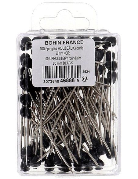 Box of 100 round black upholstery tacks Bohin
