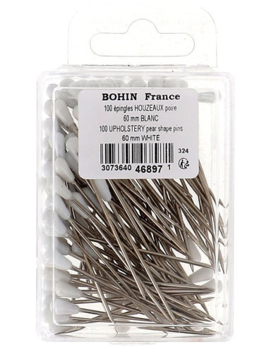 Box of 100 white pear-shaped upholstery tacks Bohin