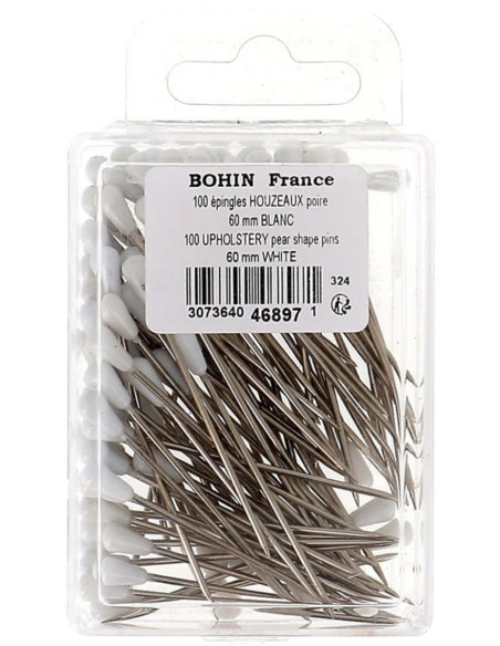 Box of 100 white pear-shaped upholstery tacks Bohin