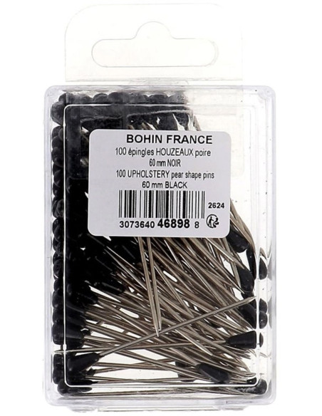 Box of 100 black pear-shaped upholstery tacks Bohin