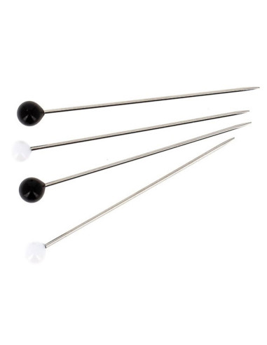 Box of 80 super-fine pins with black and white Murano glass heads by Bohin