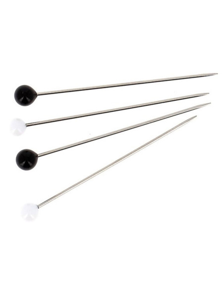 Box of 80 super-fine pins with black and white Murano glass heads by Bohin