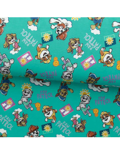 Paw Patrol jersey fabric - Sun on turquoise blue background