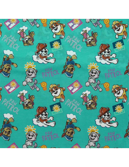 Paw Patrol jersey fabric - Sun on turquoise blue background