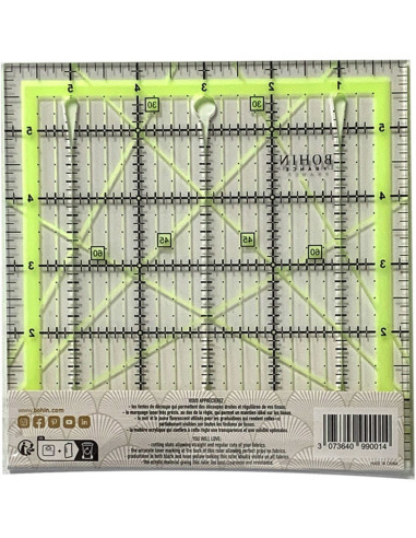 Bohin patchwork ruler with cutting slots 6 x 6 inch