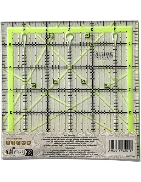 Bohin patchwork ruler with cutting slots 6 x 6 inch