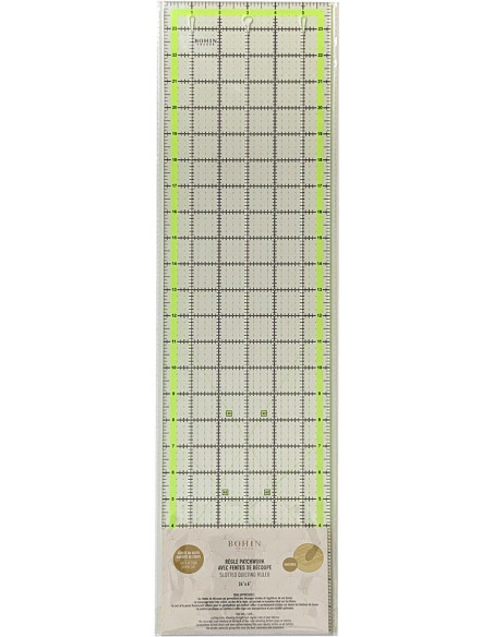 Bohin patchwork ruler with cutting slots 6 x 24 inch