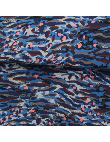 Fancy viscose fabric - Bengal blue and coral