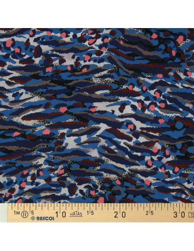 Fancy viscose fabric - Bengal blue and coral