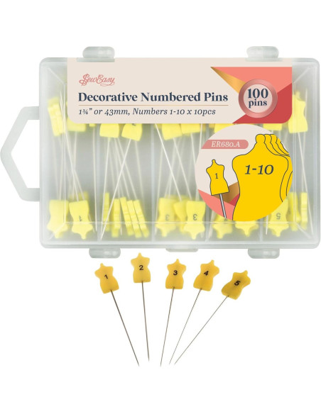 Box of 100 numbered pins, 43 mm long